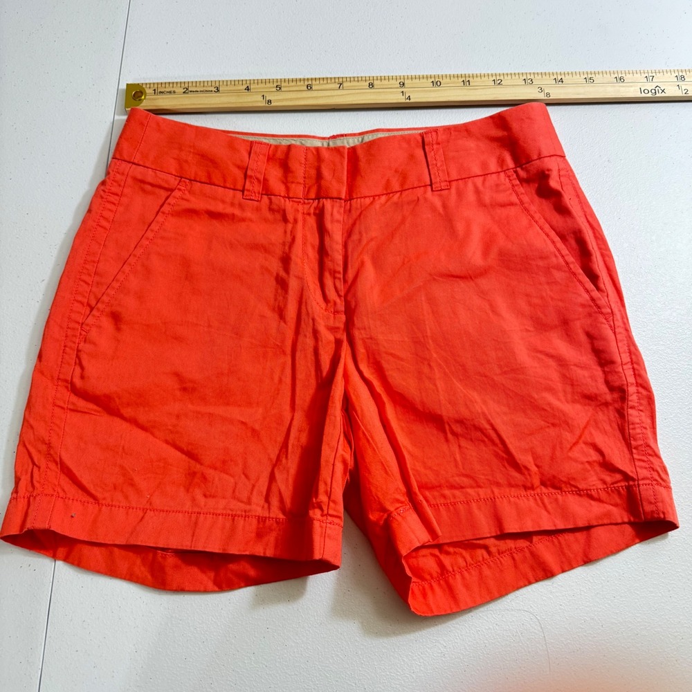 J.Crew Broken-In Chino Shorts Womens 00 Coral Orange Cotton Twill Summer‎ Preppy